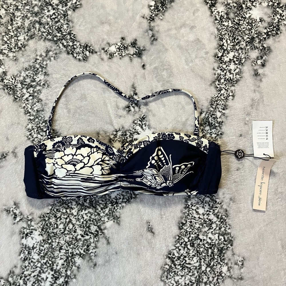 Nanette Lepore Swimwear Top Womens Size Large Butterlfy Floral Print Halter